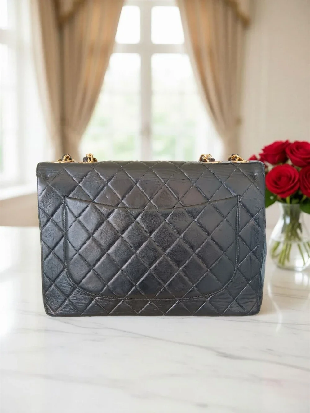 Chanel Vintage Jumbo Classic Flap Black Lambskin 24K Gold ✨ COA - Picture 8 of 15